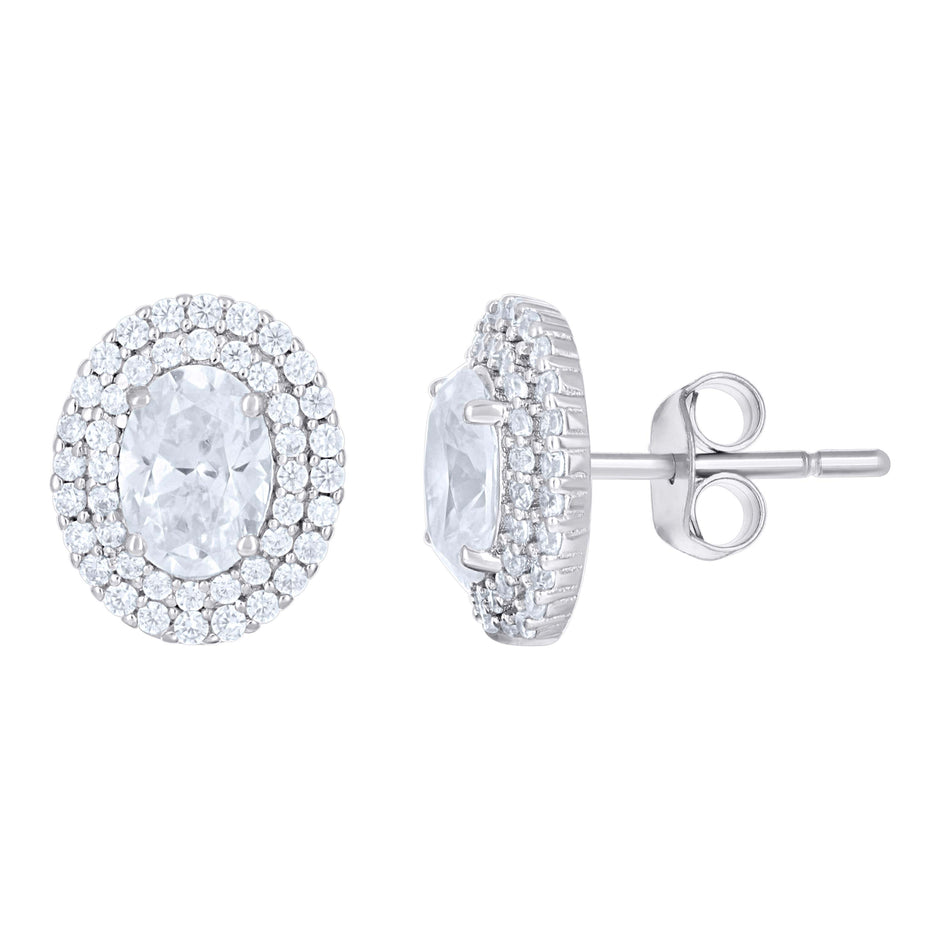 925 Sterling Silver Womens Oval Round Cubic-Zirconia Oval Fashion Stud Earrings