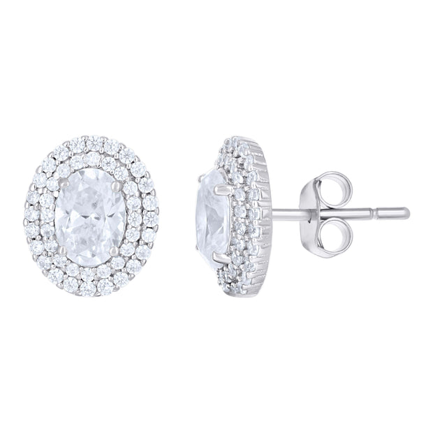 925 Sterling Silver Womens Oval Round Cubic-Zirconia Oval Fashion Stud Earrings