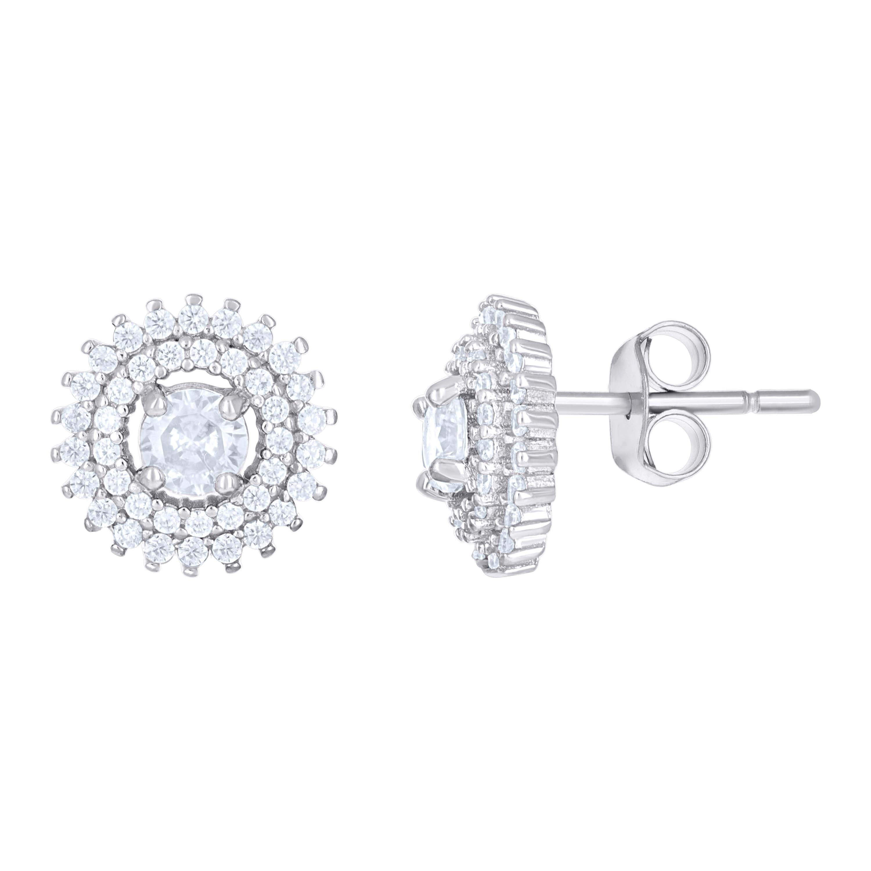 925 Sterling Silver Womens Cubic-Zirconia Sunburst Fashion Stud Earrings