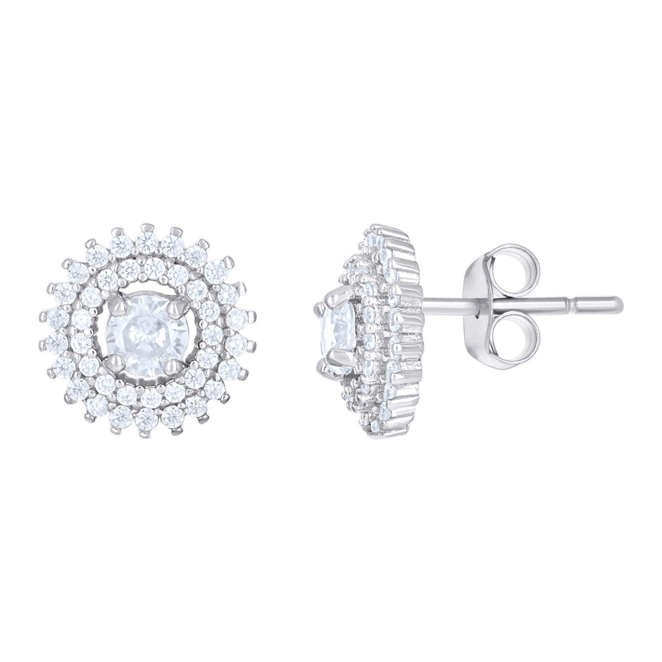 925 Sterling Silver Womens Cubic-Zirconia Sunburst Fashion Stud Earrings