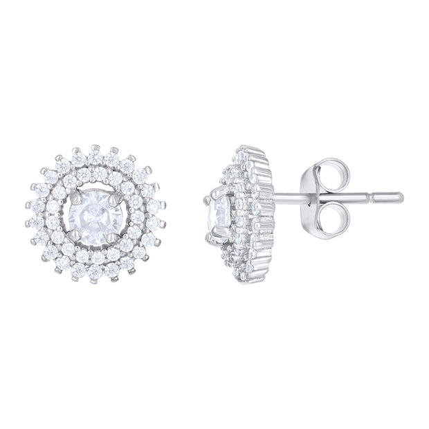 925 Sterling Silver Womens Cubic-Zirconia Sunburst Fashion Stud Earrings