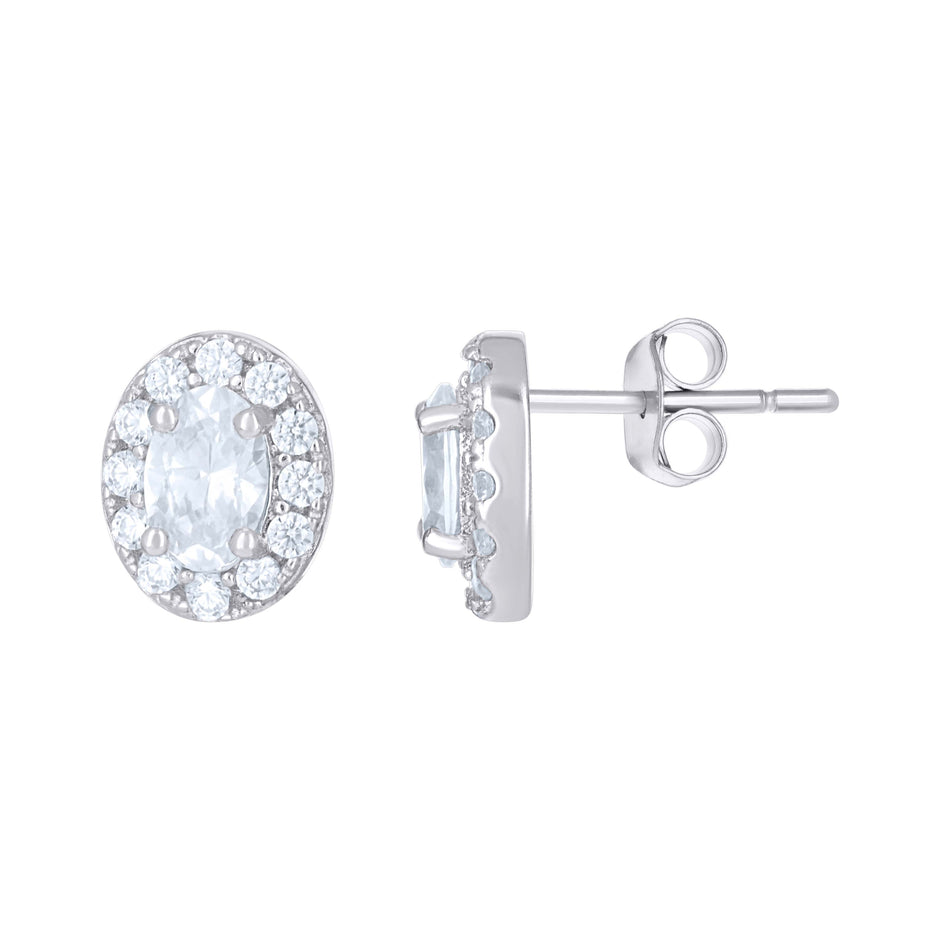 925 Sterling Silver Womens Oval Round Cubic-Zirconia Oval Stud Earrings