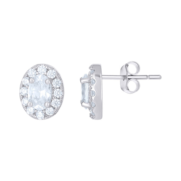 925 Sterling Silver Womens Oval Round Cubic-Zirconia Oval Stud Earrings