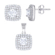 925 Sterling Silver Womens Cushion-Cut Round Cubic-Zirconia Square Fashion Earrings And Pendant Set