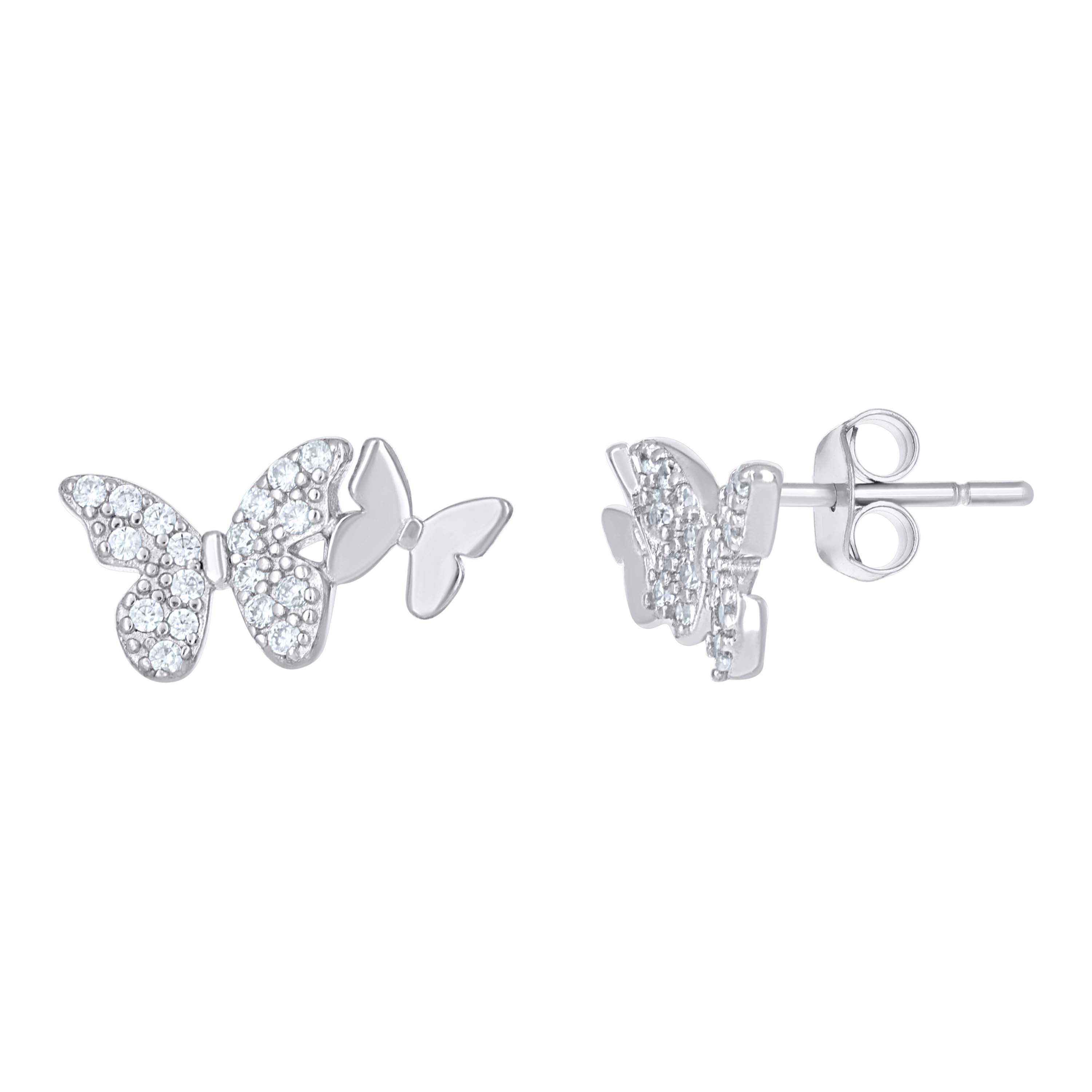 925 Sterling Silver Womens Cubic-Zirconia Butterfly Stud Earrings