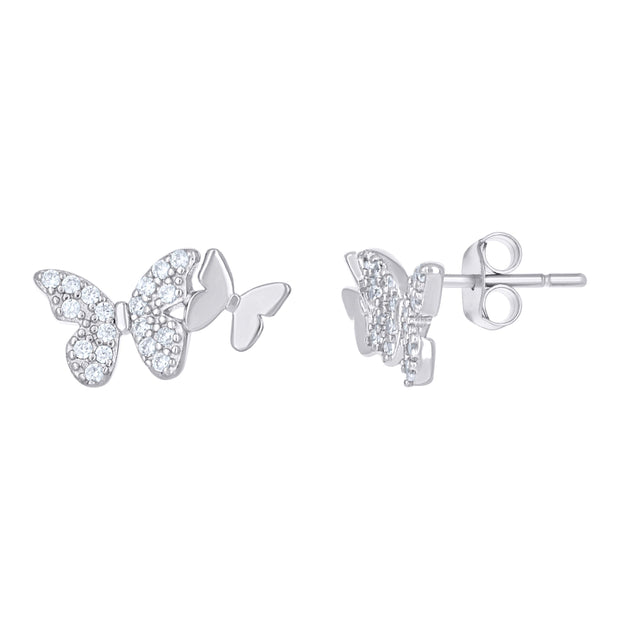 925 Sterling Silver Womens Cubic-Zirconia Butterfly Stud Earrings