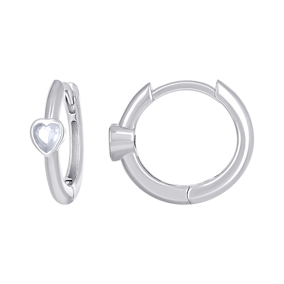 925 Sterling Silver Womens Pink Heart Cubic-Zirconia Heart Hoop Earrings