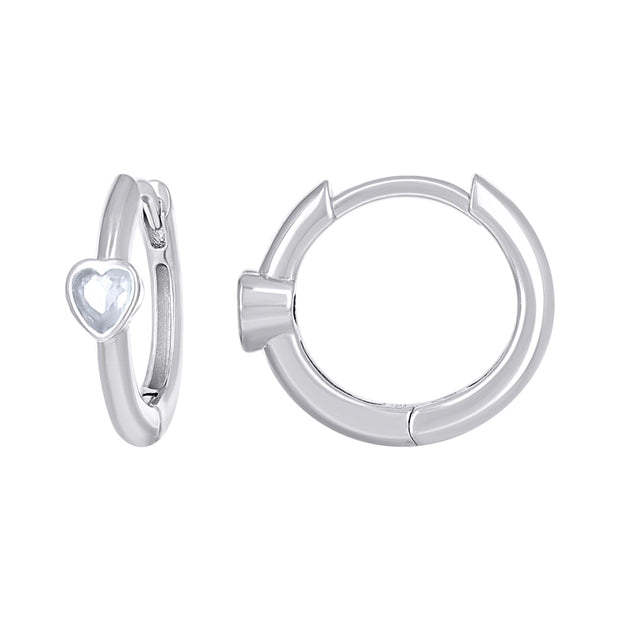 925 Sterling Silver Womens Pink Heart Cubic-Zirconia Heart Hoop Earrings