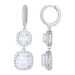 925 Sterling Silver Womens Cushion-Cut Round Cubic-Zirconia Halo Square Fashion Dangle Hoop Earrings
