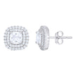 925 Sterling Silver Womens Cushion-Cut Round Cubic-Zirconia Square Fashion Stud Earrings