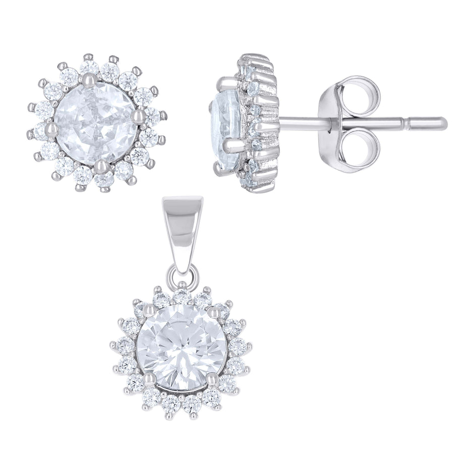 925 Sterling Silver Womens Cubic-Zirconia Round Fashion Earrings And Pendant Set