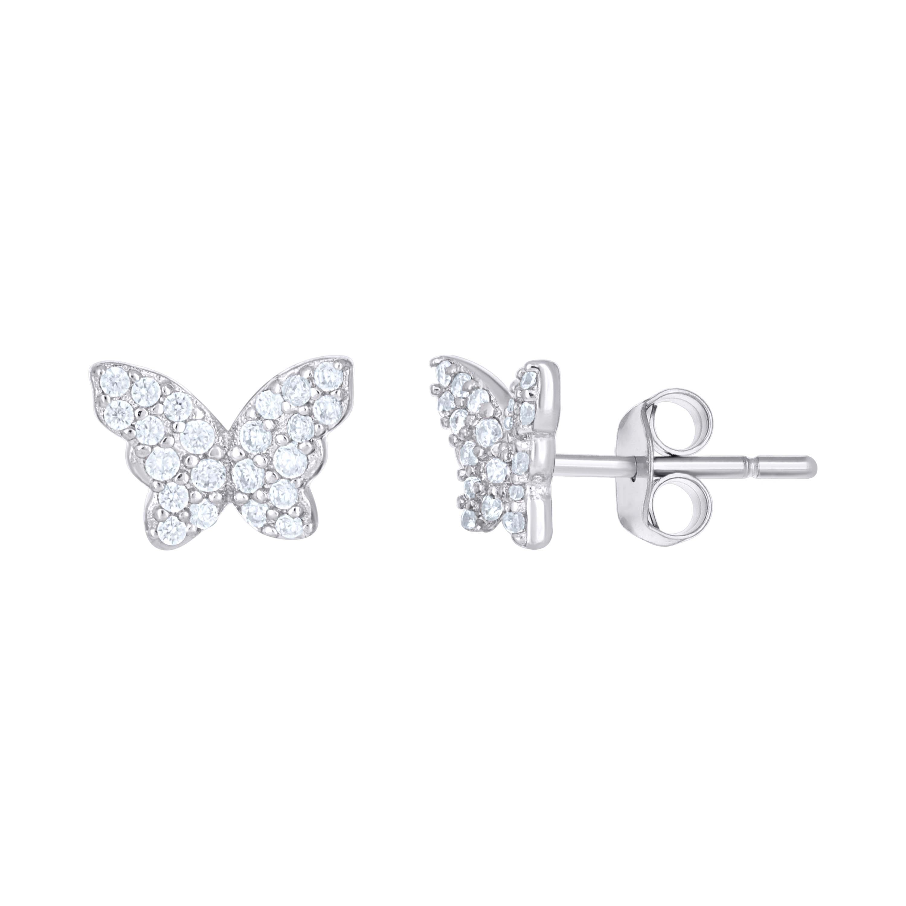 925 Sterling Silver Womens Cubic-Zirconia Butterfly Stud Earrings