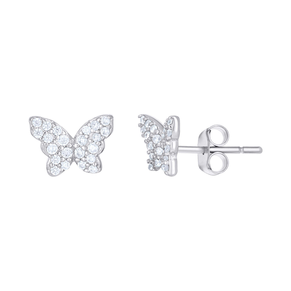 925 Sterling Silver Womens Cubic-Zirconia Butterfly Stud Earrings