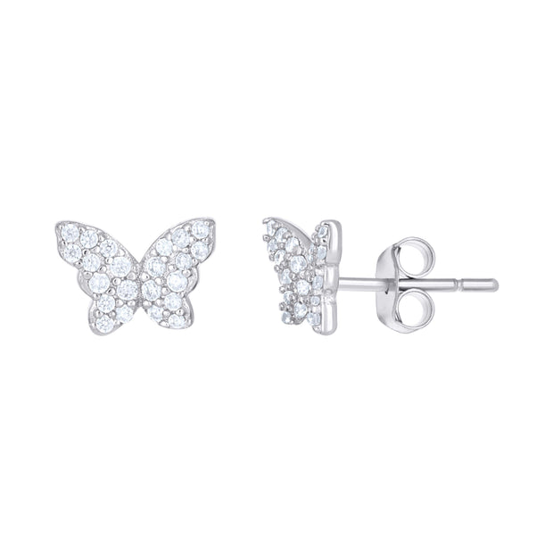 925 Sterling Silver Womens Cubic-Zirconia Butterfly Stud Earrings
