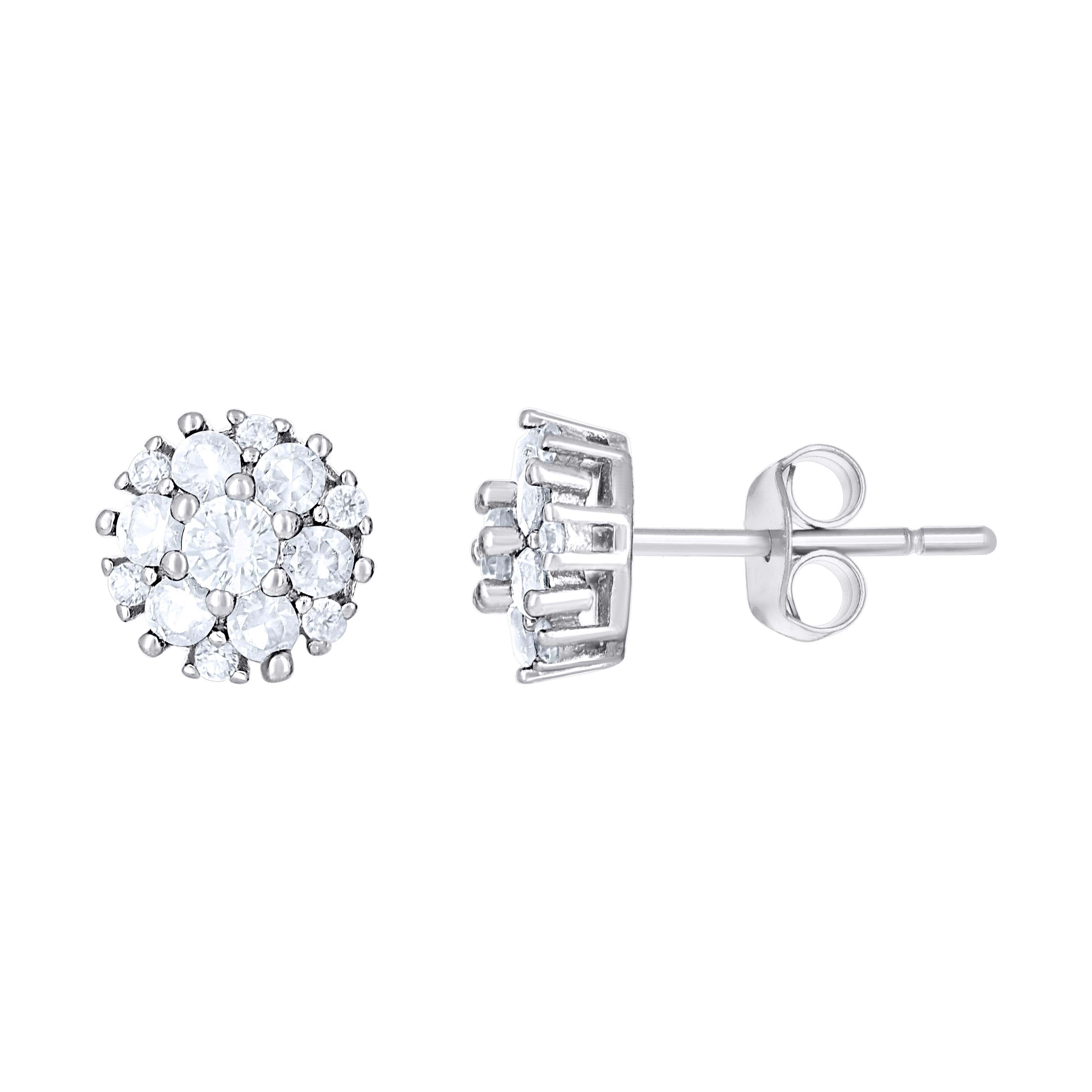 925 Sterling Silver Womens Green White Cubic-Zirconia Flower Fashion Stud Earrings