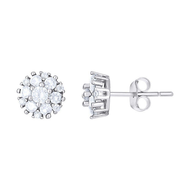925 Sterling Silver Womens Green White Cubic-Zirconia Flower Fashion Stud Earrings