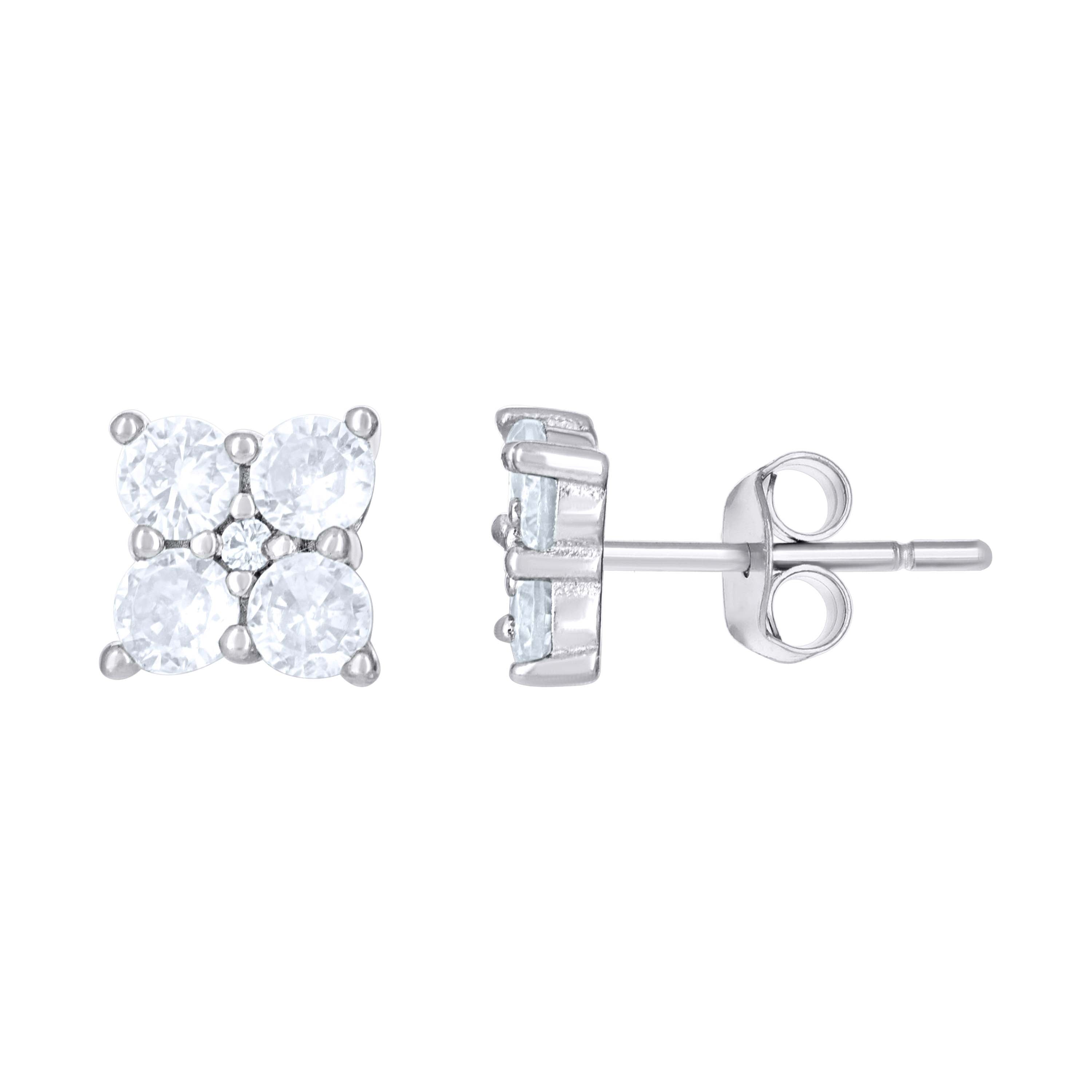 925 Sterling Silver Womens Purple White Cubic-Zirconia Square Fashion Stud Earrings
