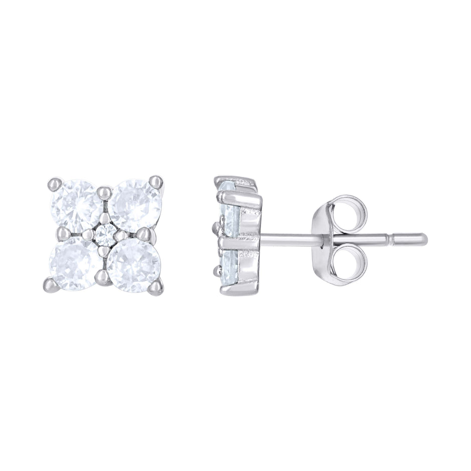 925 Sterling Silver Womens Purple White Cubic-Zirconia Square Fashion Stud Earrings