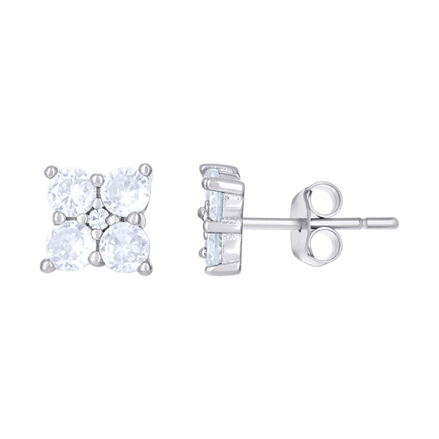 925 Sterling Silver Womens Purple White Cubic-Zirconia Square Fashion Stud Earrings
