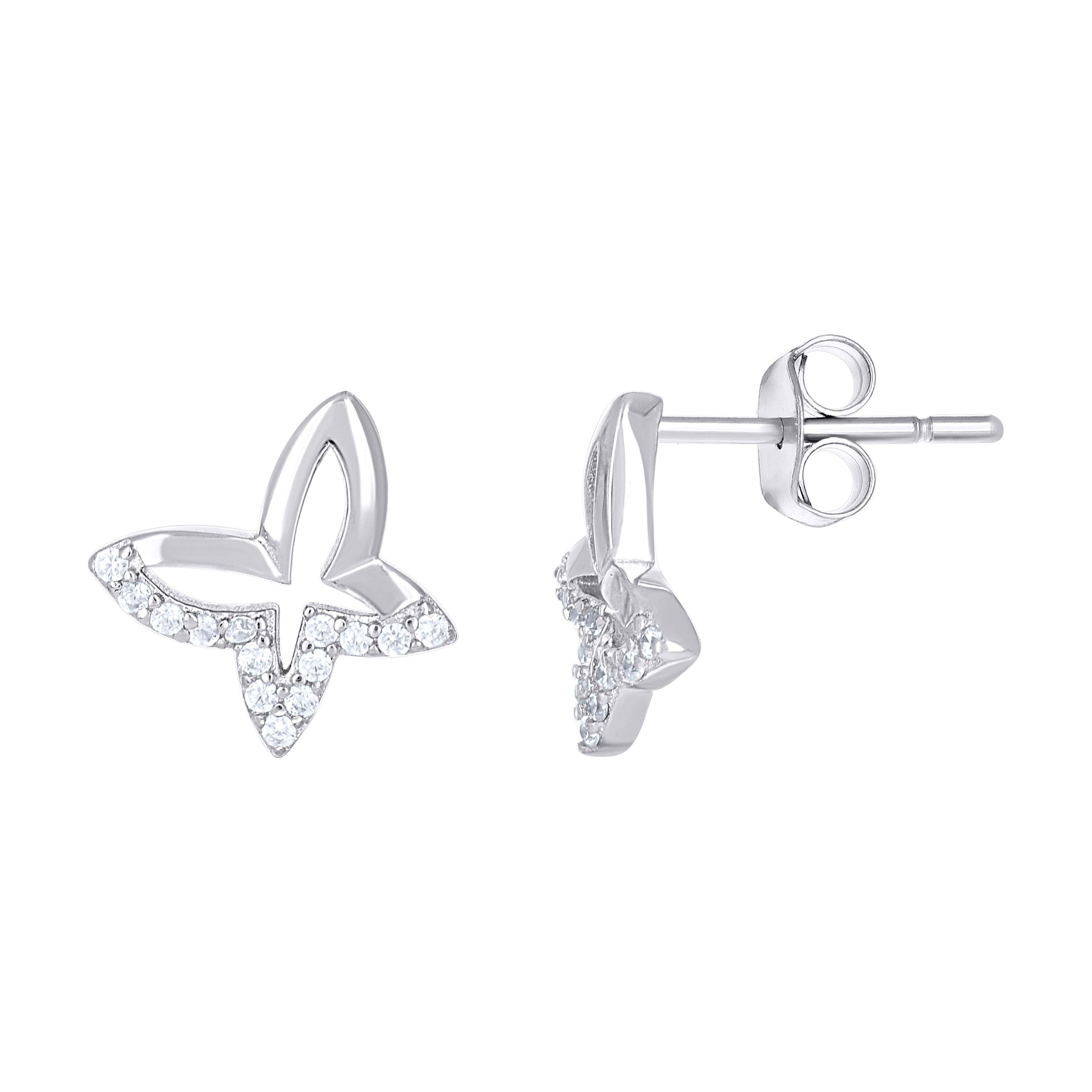925 Sterling Silver Womens Cubic-Zirconia Butterfly Stud Earrings