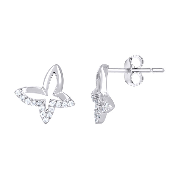 925 Sterling Silver Womens Cubic-Zirconia Butterfly Stud Earrings