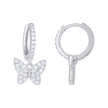 925 Sterling Silver Womens Cubic-Zirconia Butterfly Dangle Hoop Earrings