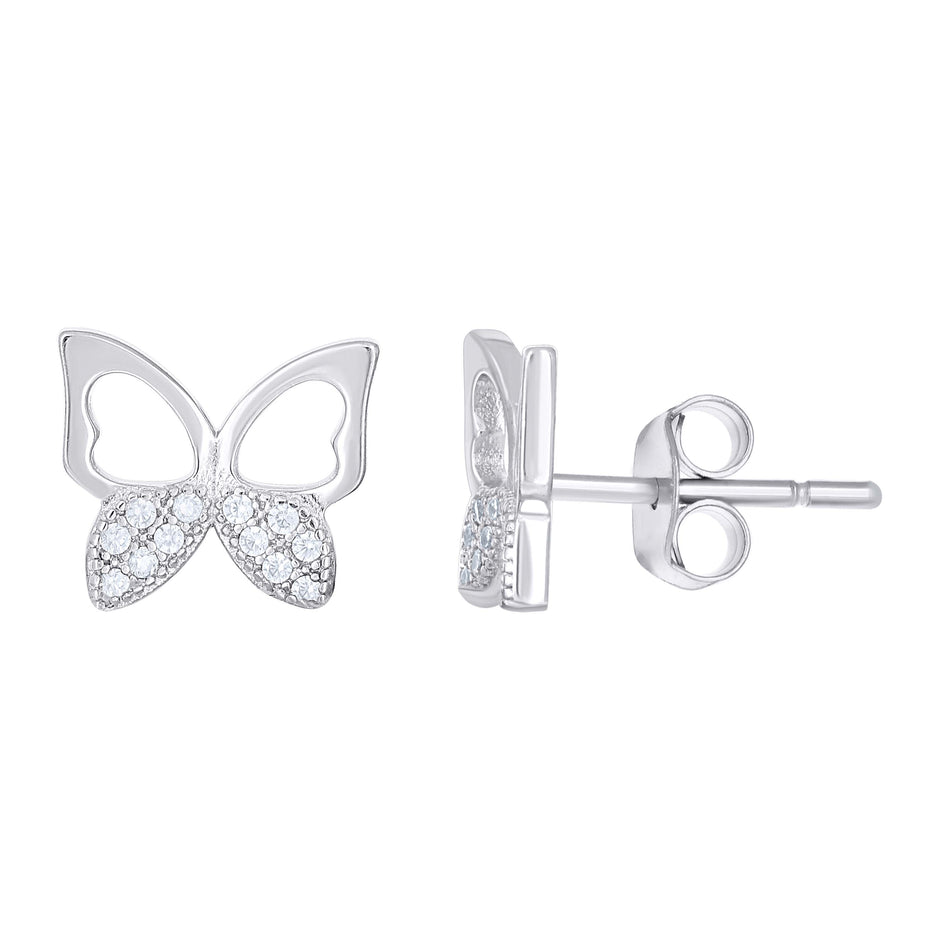 925 Sterling Silver Womens Cubic-Zirconia Butterfly Stud Earrings
