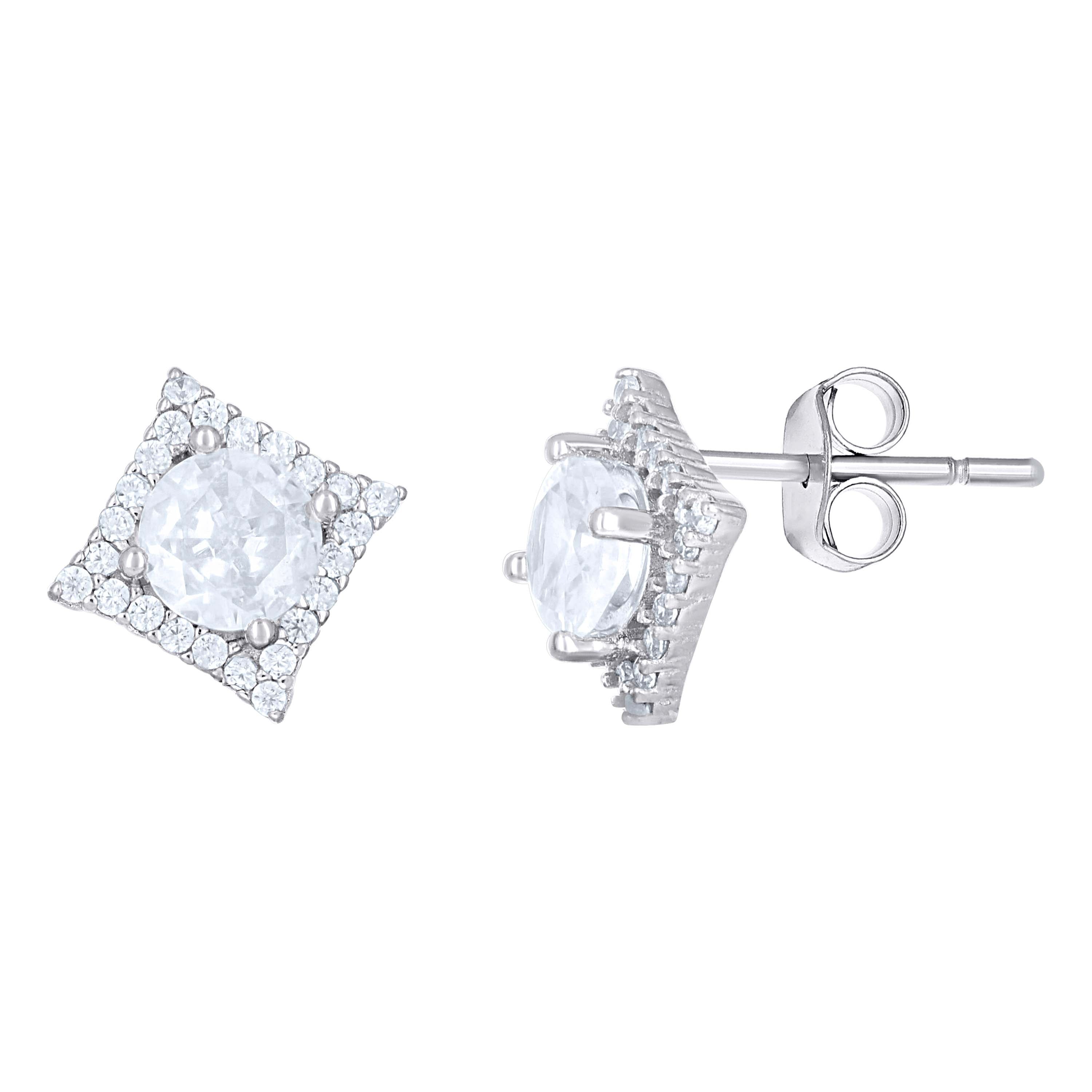 925 Sterling Silver Womens Cubic-Zirconia Square Fashion Stud Earrings
