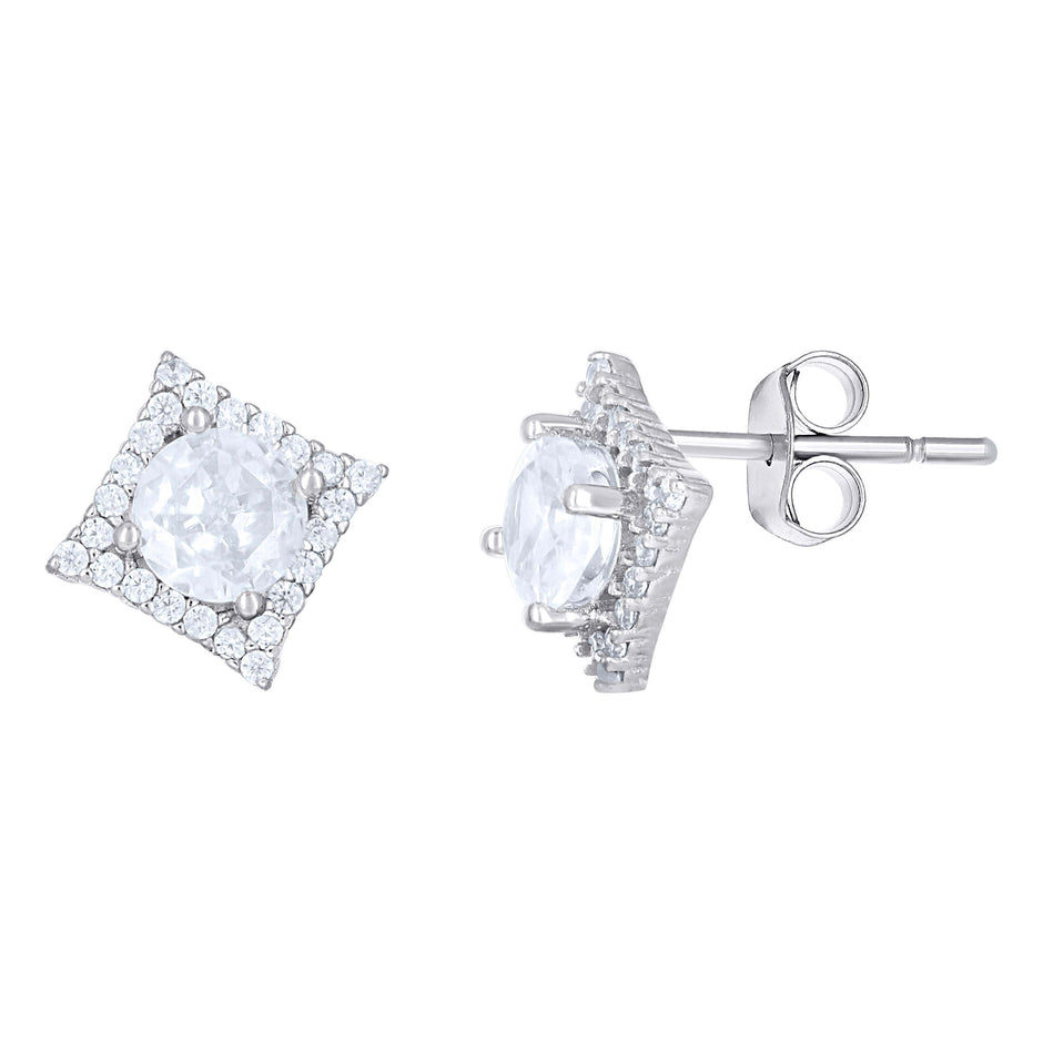 925 Sterling Silver Womens Cubic-Zirconia Square Fashion Stud Earrings