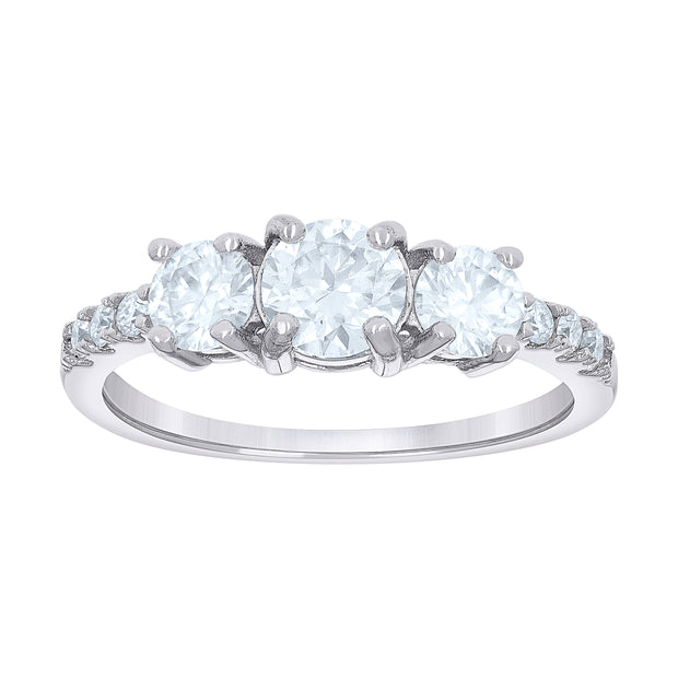 925 Sterling Silver Womens 1.33ct Moissanite Trio Engagement Ring Size 6