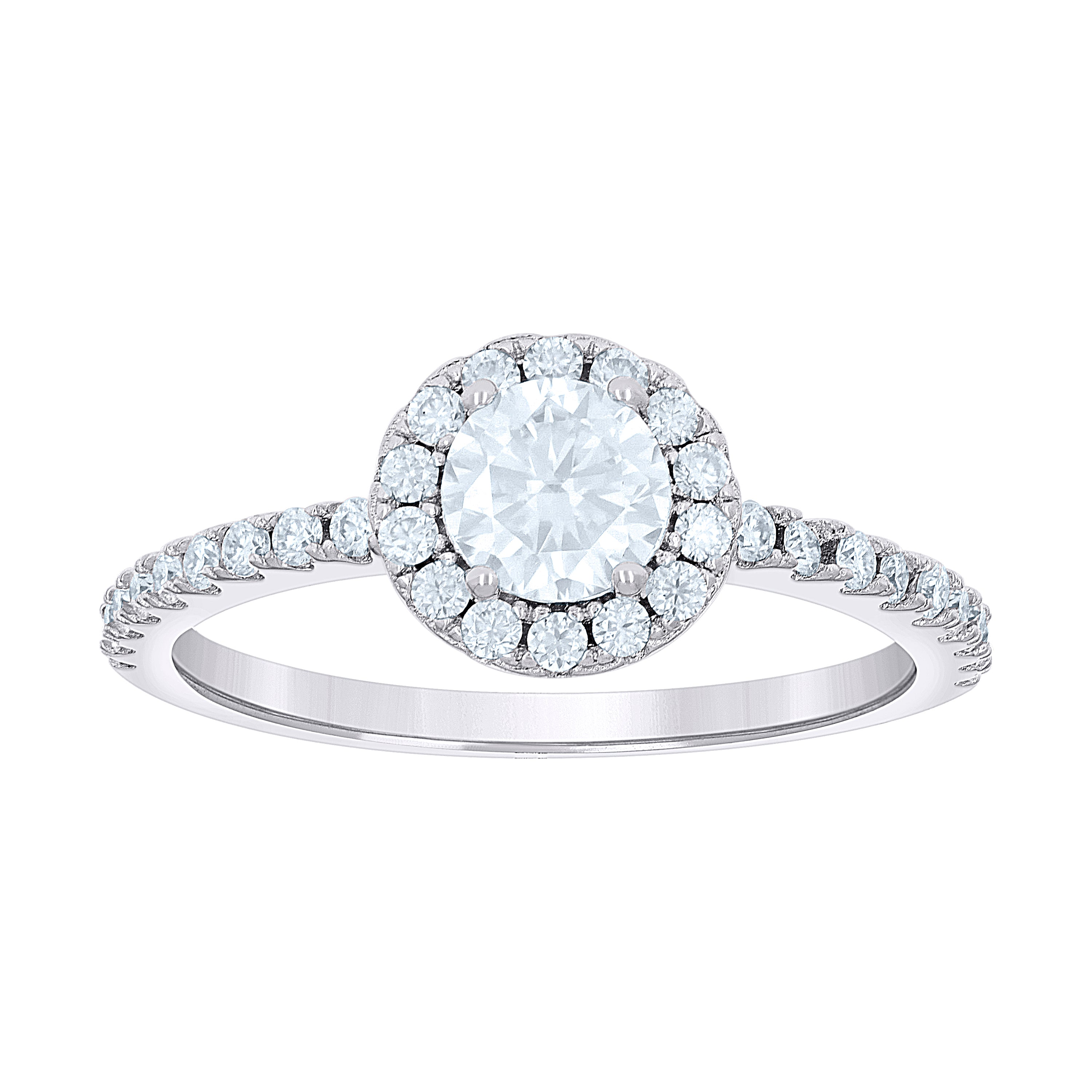925 Sterling Silver Womens 0.88ct Moissanite Halo Engagement Ring Size 7 - SLV-139746