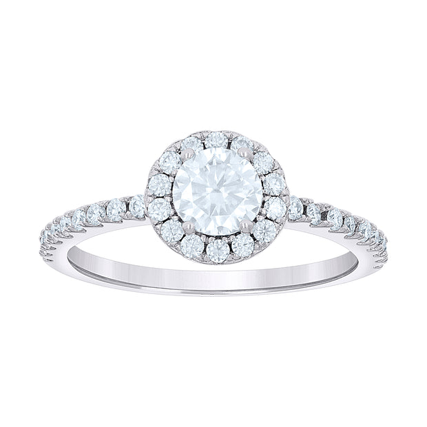 925 Sterling Silver Womens 0.88ct Moissanite Halo Engagement Ring Size 6