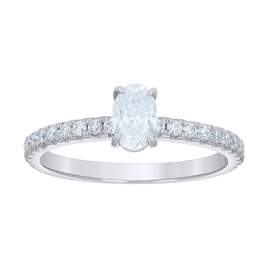 925 Sterling Silver Womens Oval Round 0.77ct Moissanite Oval Engagement Ring Size 8 - SLV-139750