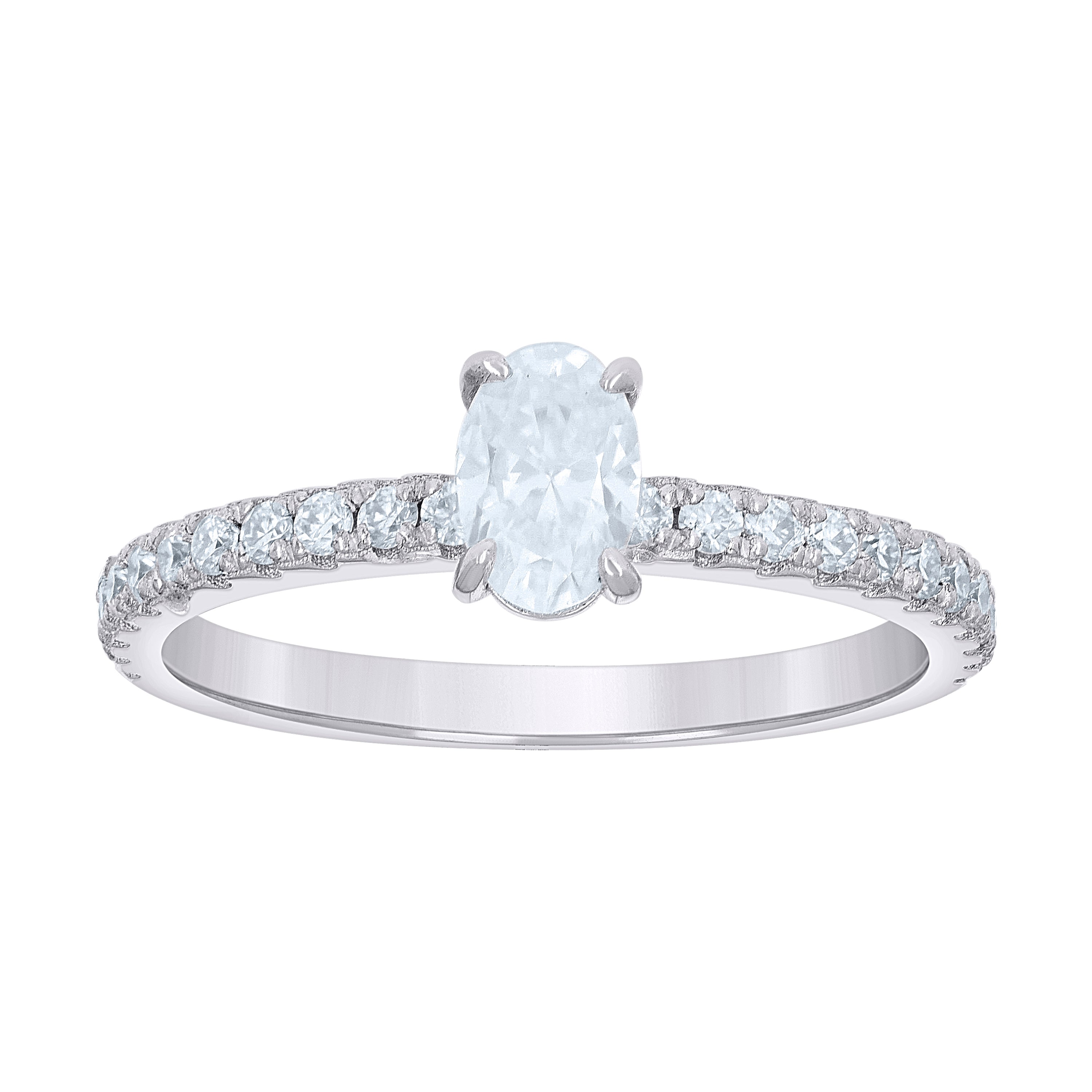 925 Sterling Silver Womens Oval Round 0.77ct Moissanite Oval Engagement Ring Size 7 - SLV-139749