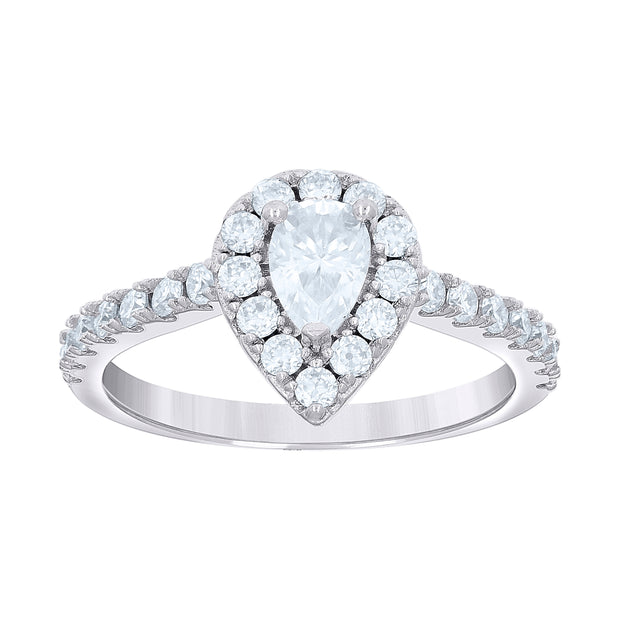 925 Sterling Silver Womens Pear Round 1.05ct Moissanite Teardrop Engagement Ring Size 8 - SLV-139820