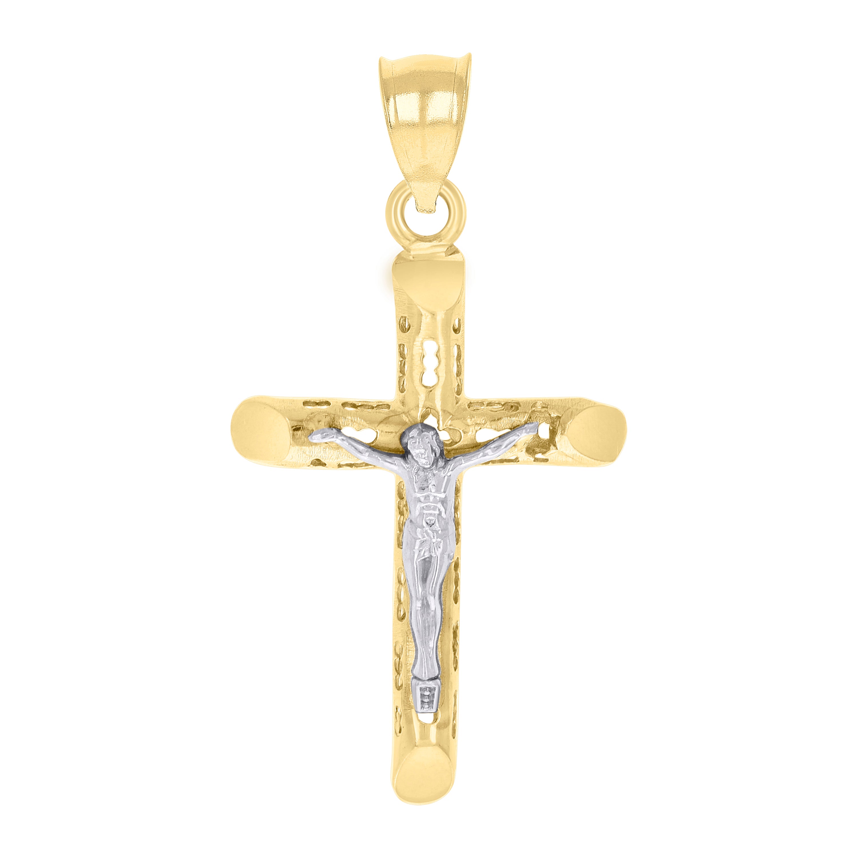 14kt Two-tone Gold Unisex Crucifix Cross Religious Charm Pendant 