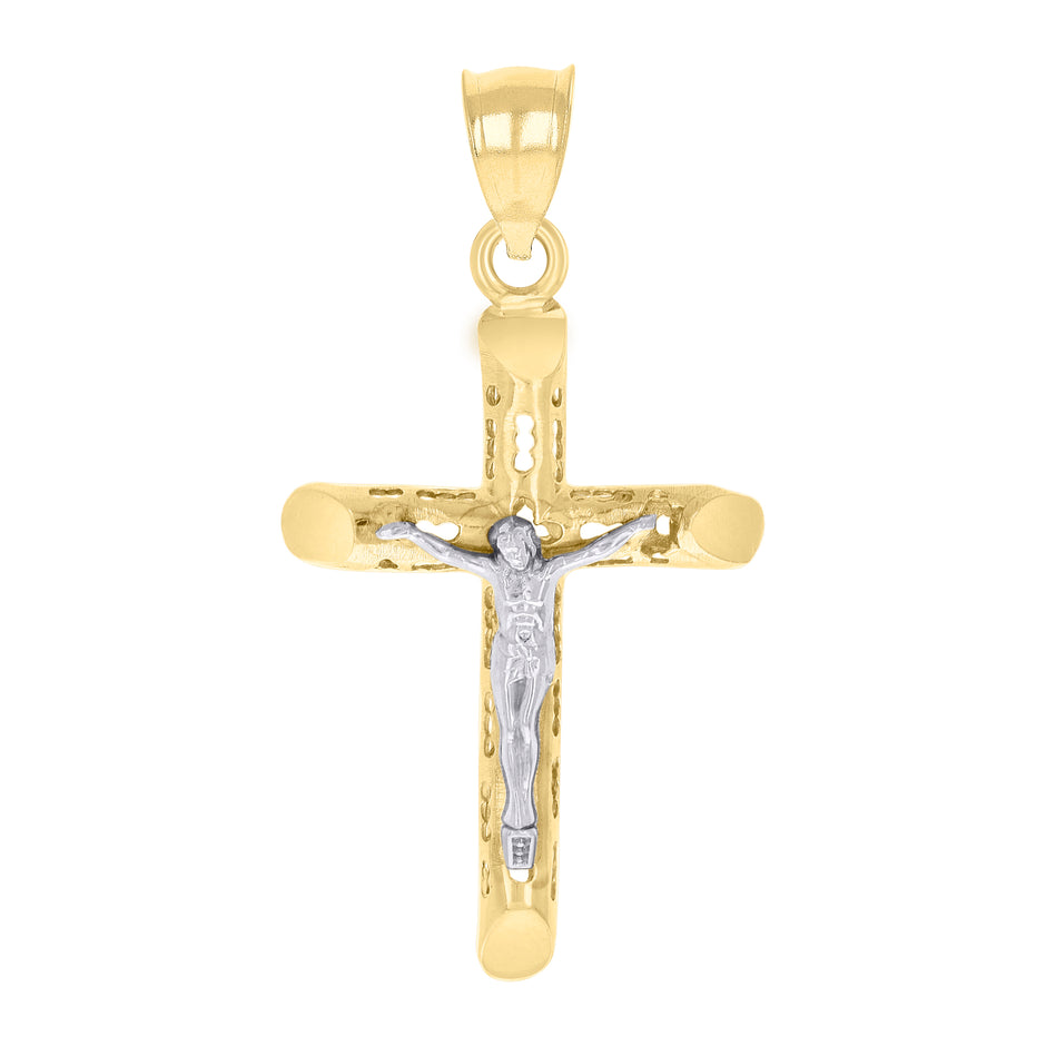 14kt Two-tone Gold Unisex Crucifix Cross Religious Charm Pendant 