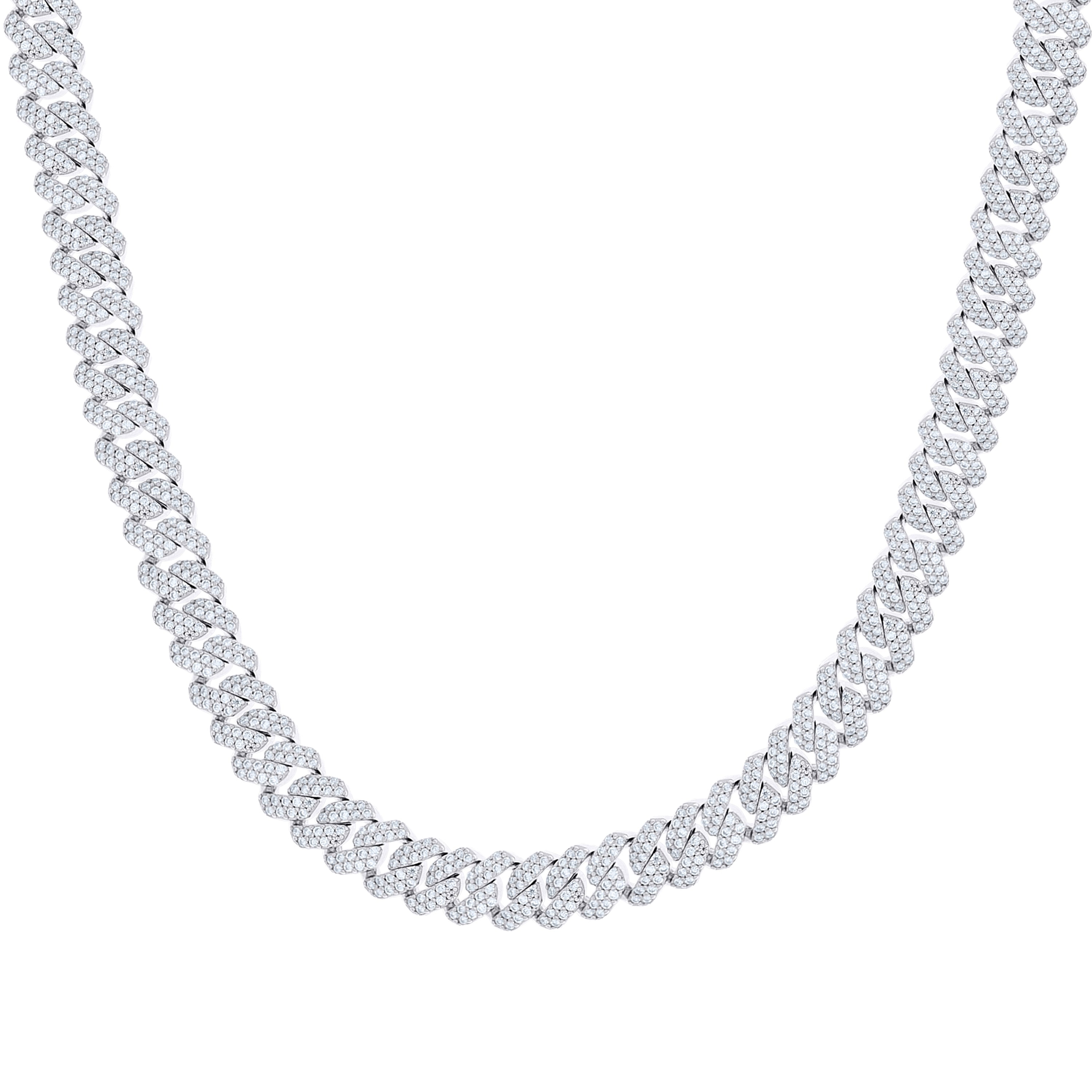 925 Sterling Silver Unisex Moissanite Monaco Chain Necklace 10mm 18 Inches