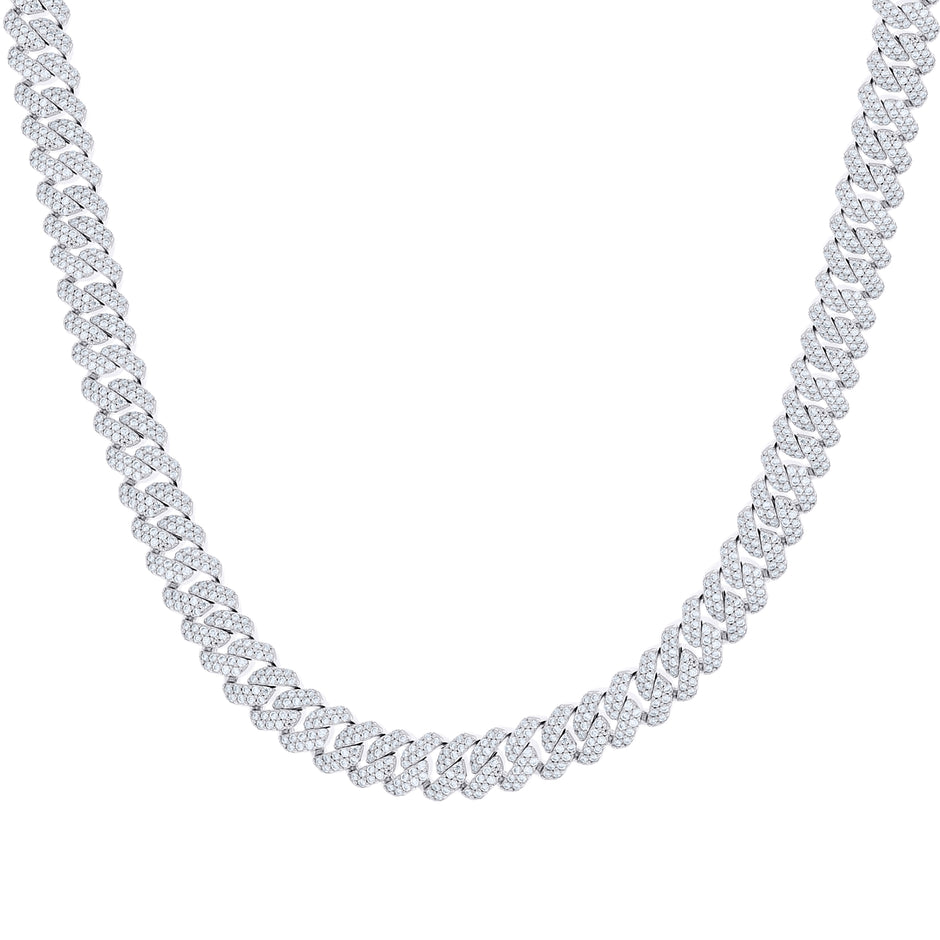 925 Sterling Silver Unisex Moissanite Monaco Chain Necklace 10mm 20 Inches - SLV-139437