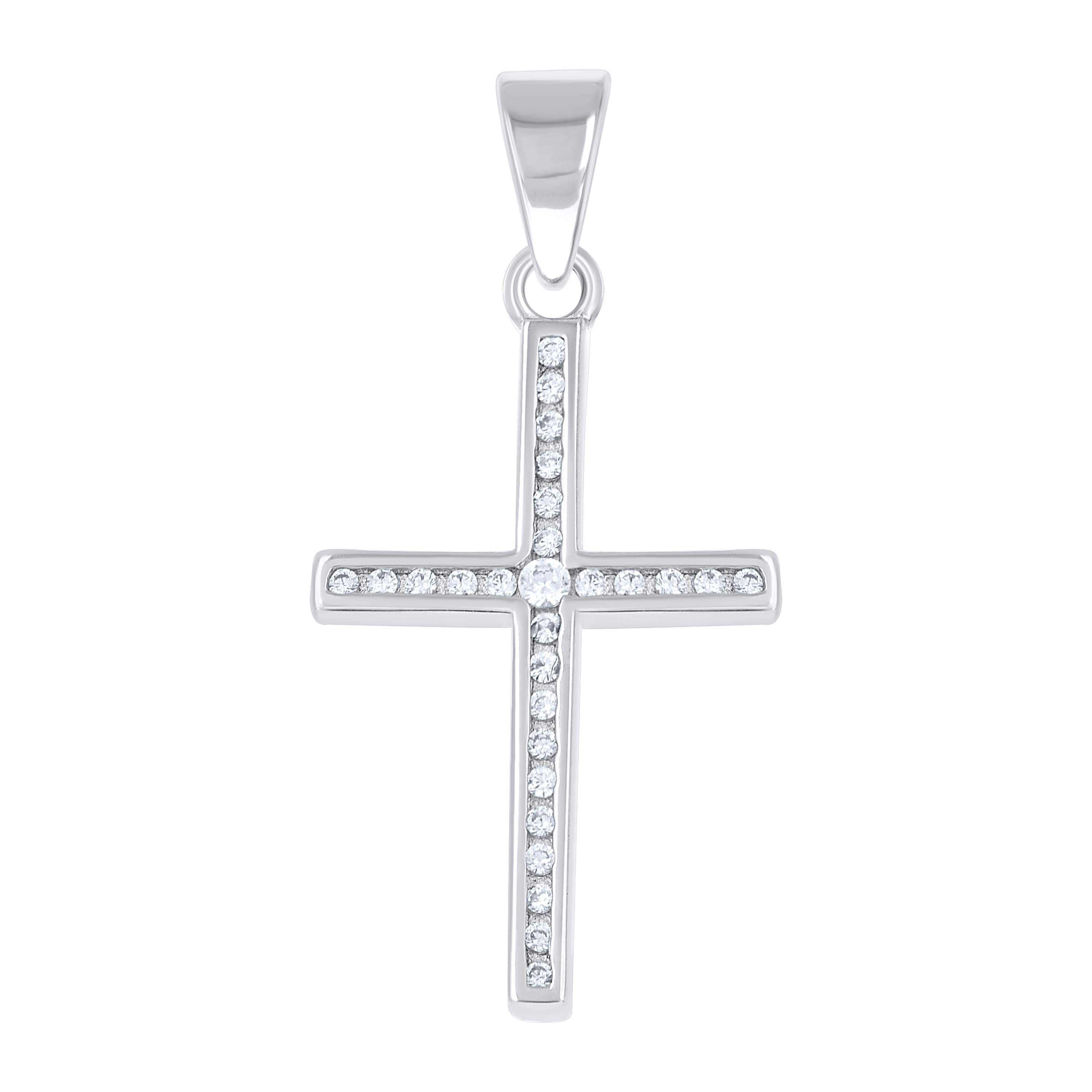 925 Sterling Silver Unisex Cubic-Zirconia Cross Religious Pendant