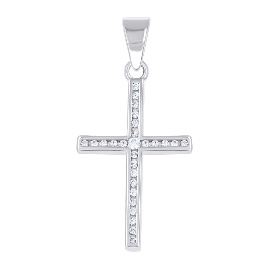 925 Sterling Silver Unisex Cubic-Zirconia Cross Religious Pendant