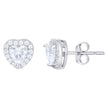 925 Sterling Silver Womens Heart Round Cubic-Zirconia Heart Stud Earrings