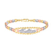 14kt Tri-Color Gold Womens 15 Anos Quinceanera Charm Bracelet Size 7.5 Inches
