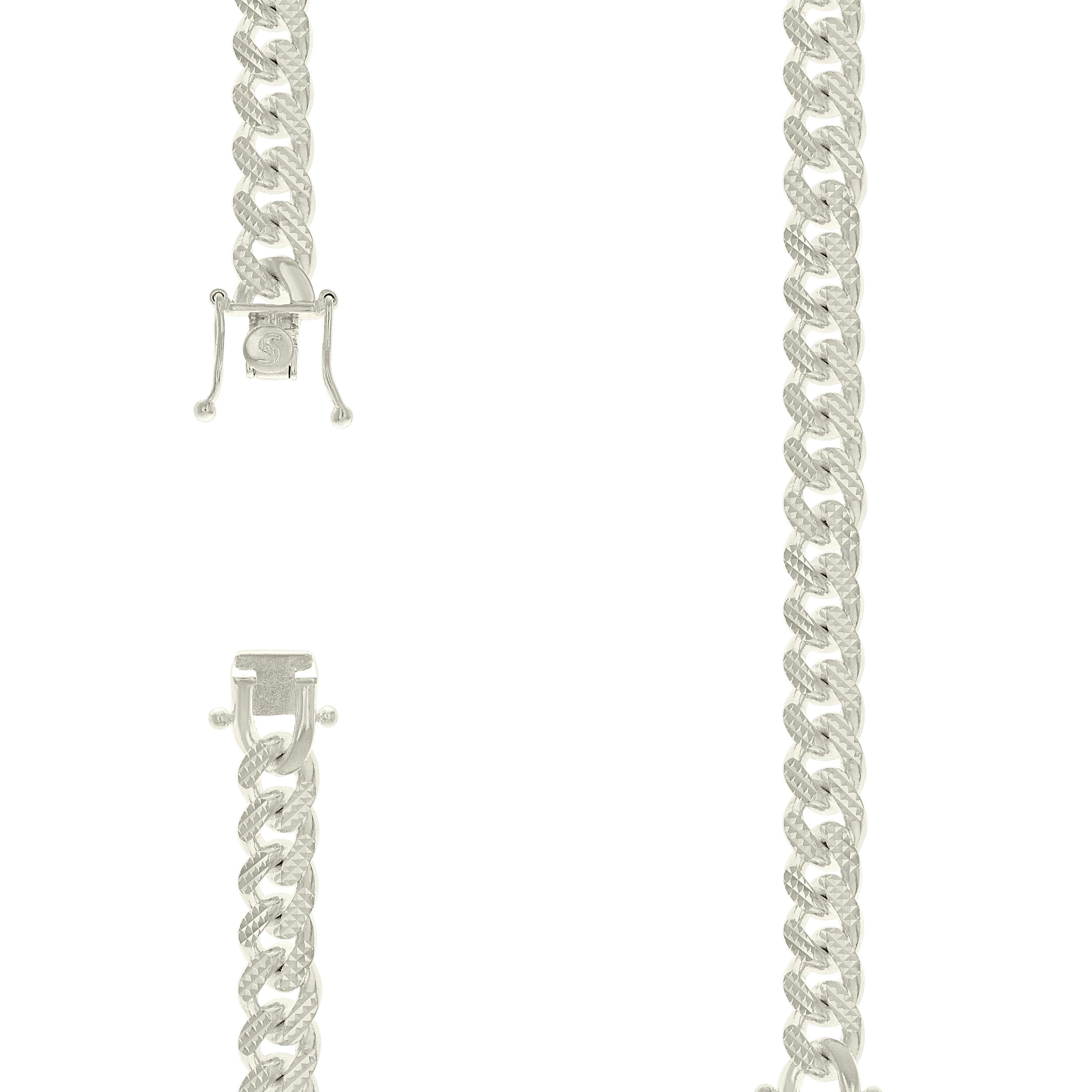 925 Sterling Silver Solid Miami Cuban Pyramid Chain Silver 300 9.8mm-26