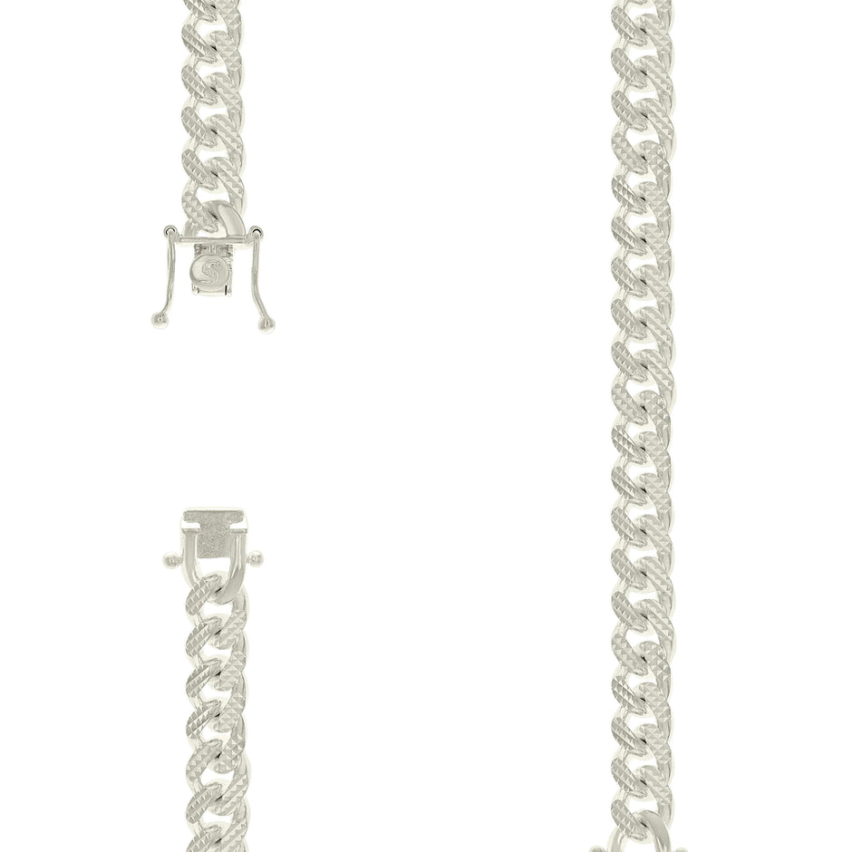 925 Sterling Silver Solid Miami Cuban Pyramid Chain Silver 300 9.8mm-26" - SLV-139560