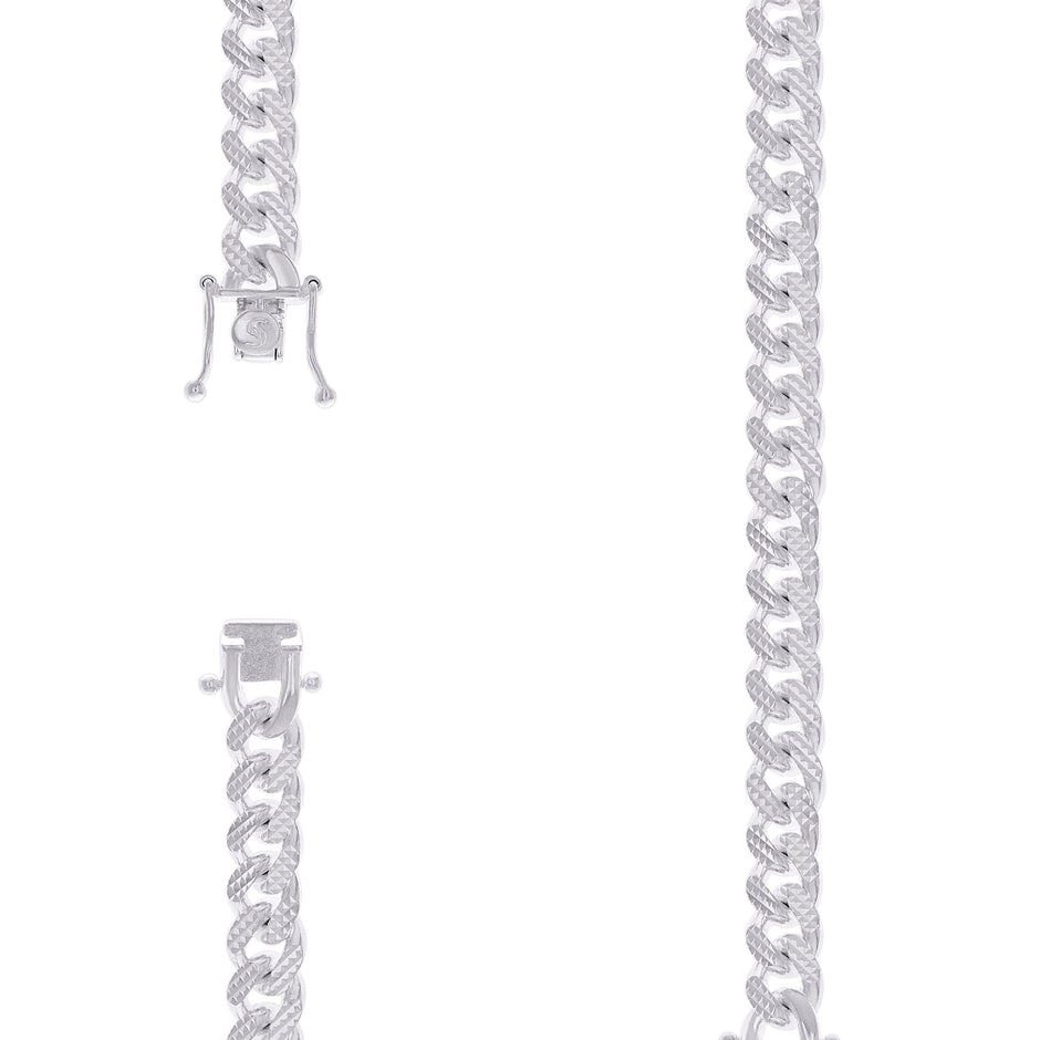 925 Sterling Silver Solid Miami Cuban Pyramid Chain Rhodium 300 9.8mm-20" - SLV-139569