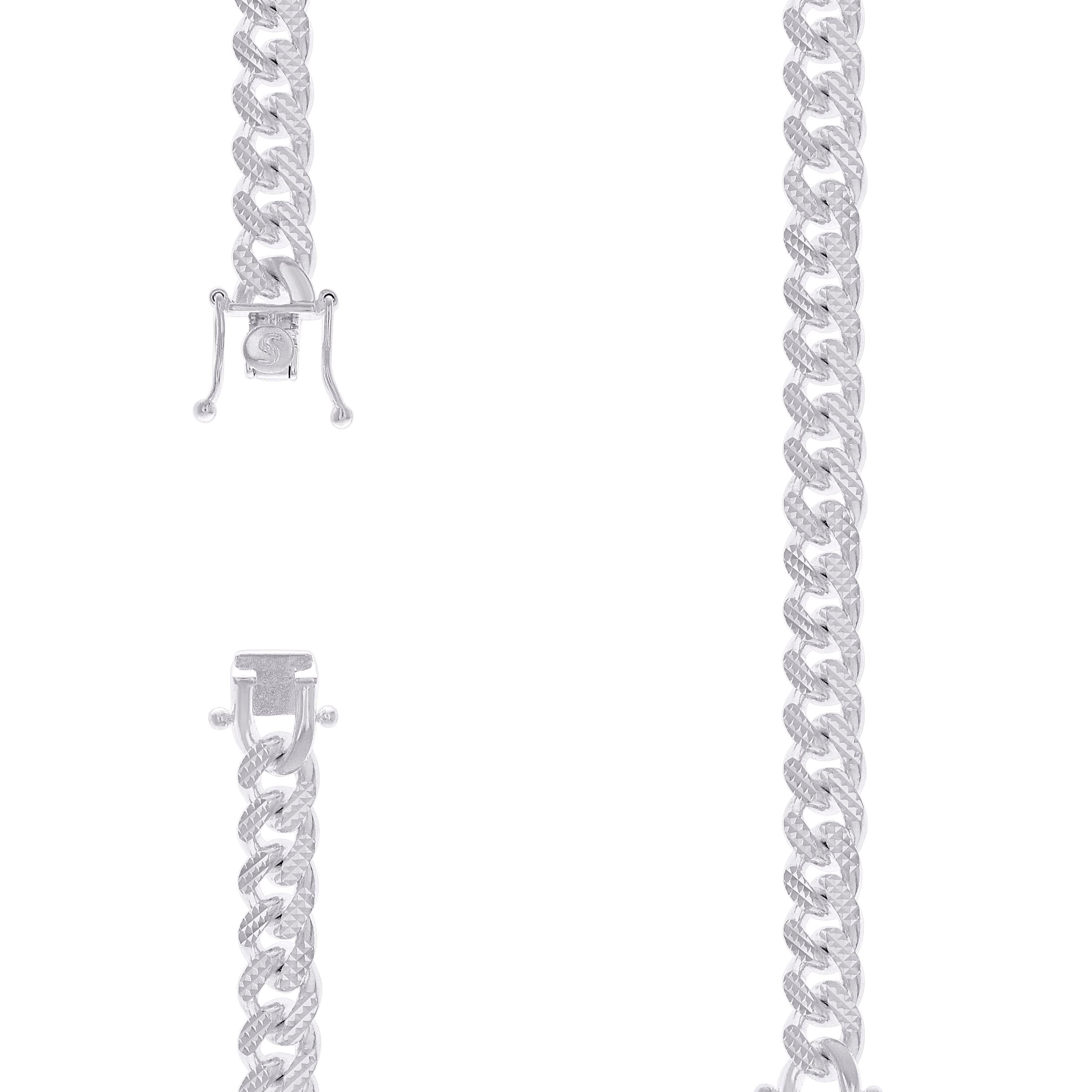 925 Sterling Silver Solid Miami Cuban Pyramid Chain Rhodium 300 9.8mm-24