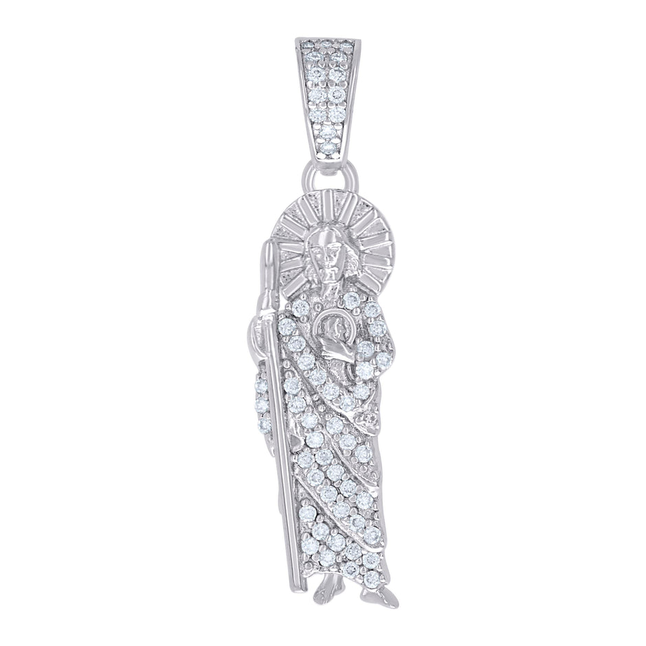 925 Sterling Silver Mens Cubic-Zirconia St. Jude Religious Charm Pendant 