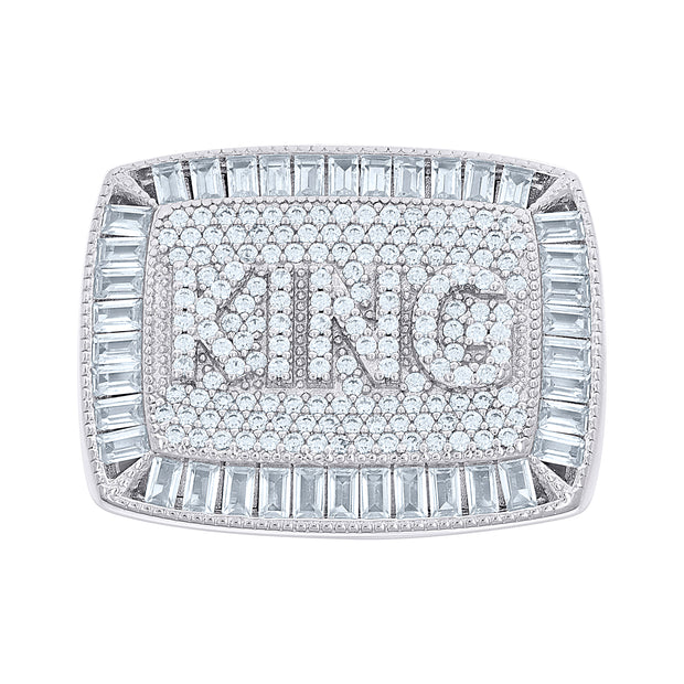 925 Sterling Silver Mens 0.79ct Round, 2.15ct Baguette Moissanite KING Square Head Fashion Ring Size 11