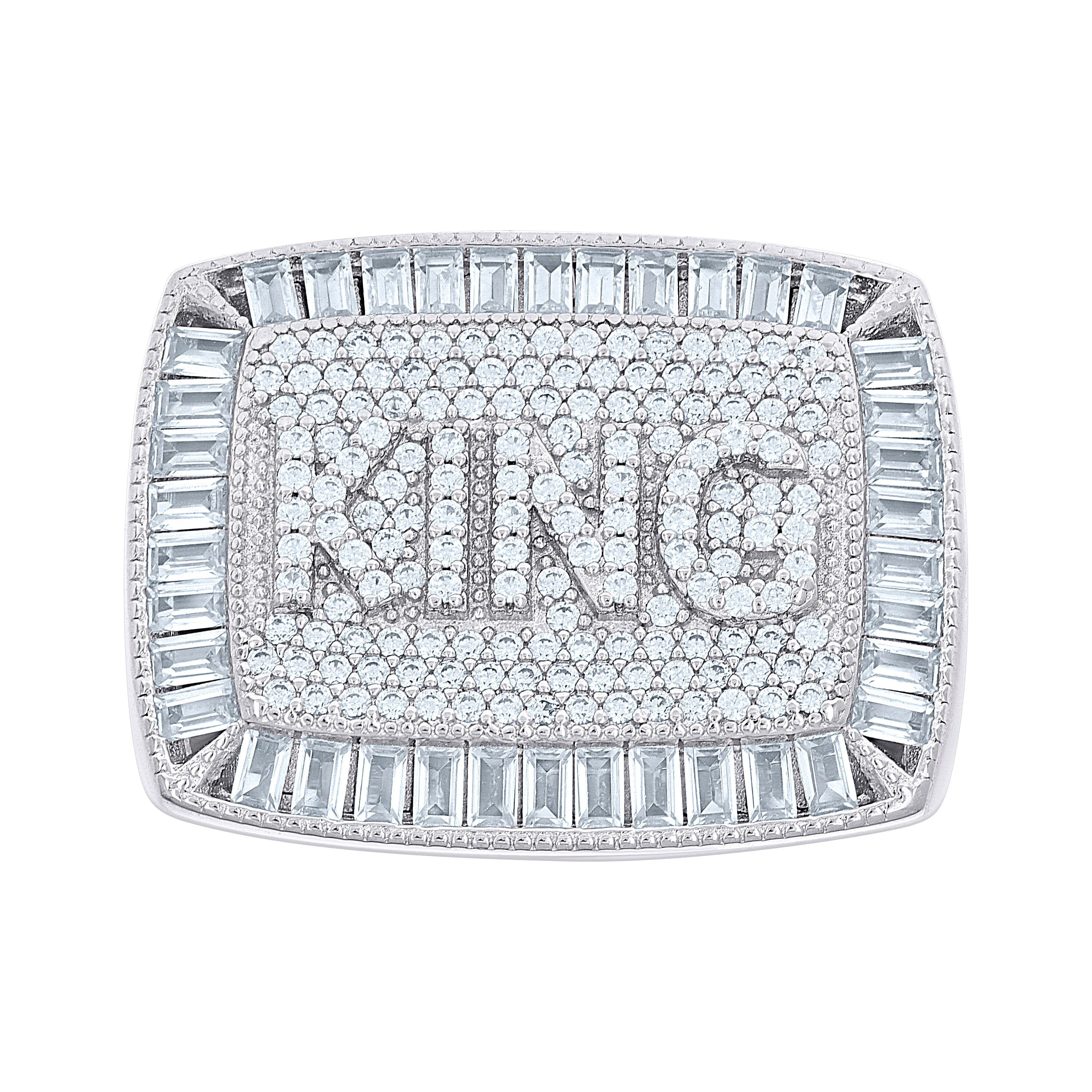 925 Sterling Silver Mens 0.79ct Round, 2.15ct Baguette Moissanite KING Square Head Fashion Ring Size 12 - SLV-139692